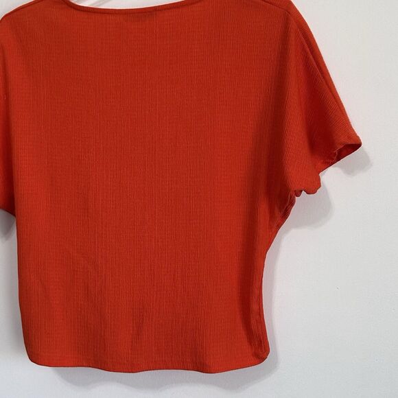 Zara Knot Twist Front Top Shirt S Orange Textured Popover Summer Boho Festival - Picture 8 of 11